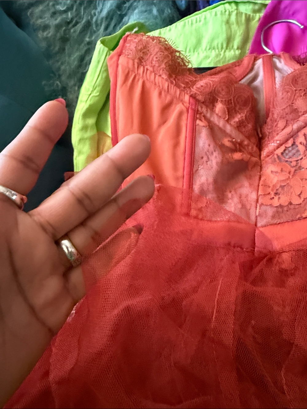For Love & Lemons Strapless Ruffled Tulle Gown in Rust Orange - Picture 5 of 7